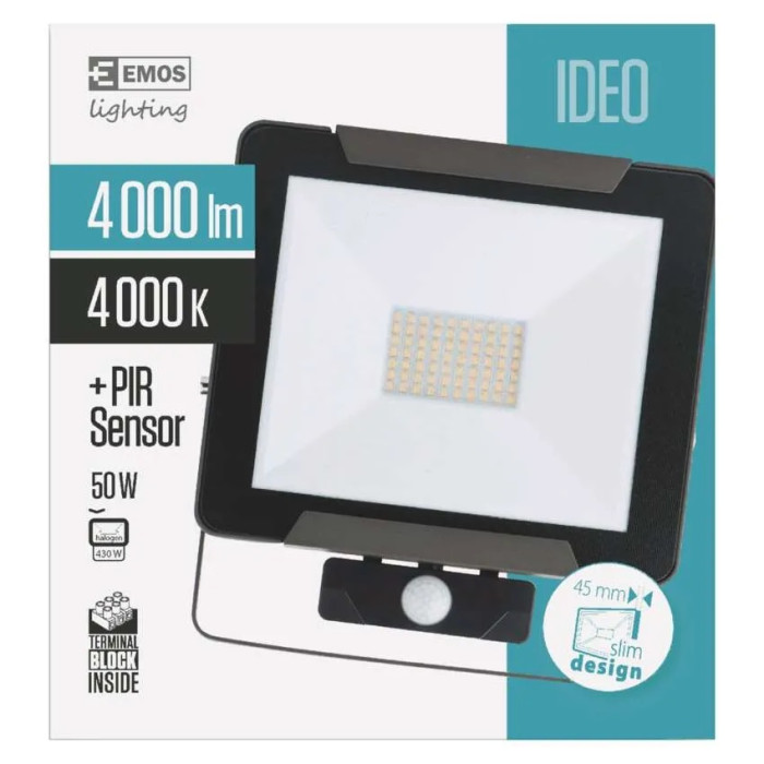 REFLEKTOR LED IDEO S POHYBOVÝM ČIDLOM 50W NEUTRÁLNA BIELA PIR ZS2741 1531271041