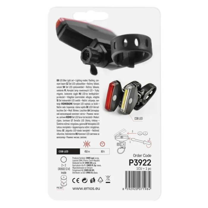 SVIETIDLO LED PREDNÉ A ZADNÉ NA BICYKEL CYKLOSVETLO P3922 2 X CR2032 22 IM 1446002200