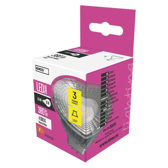 ŽIAROVKA LED CLASSIC MR16 4.5W GU5.3NW NEUTRÁLNA BIELA ZQ8434 1525732400