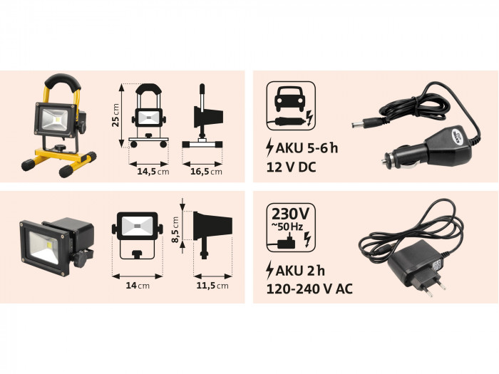 EXTOL SVIETIDLO LED NABÍJATEĽNÉ 10W 800 LÚMENOV / 100CD