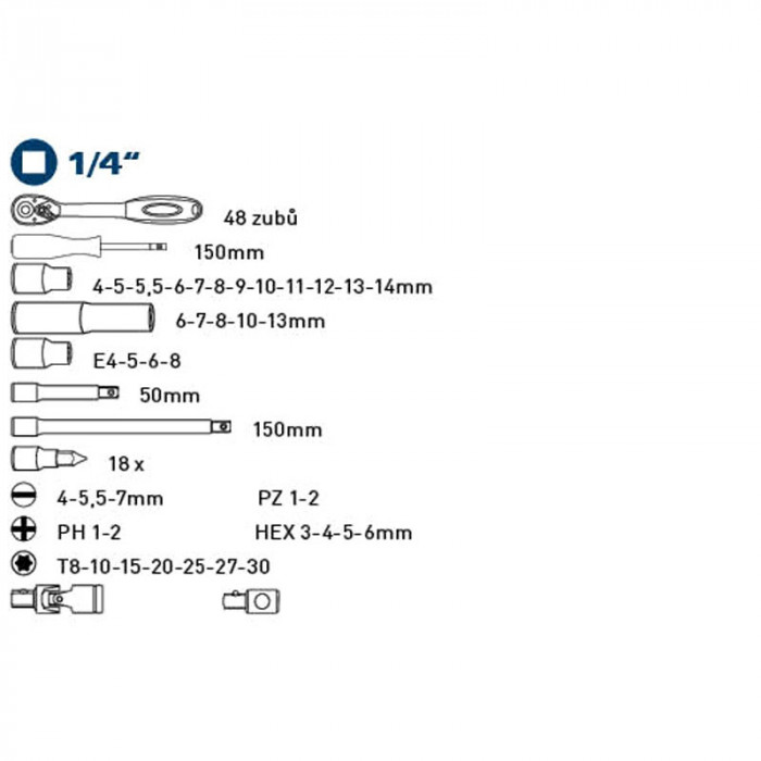 FORTUM KĽÚČE NÁSTRČNÉ 1/4'' 4-14MM 45KS