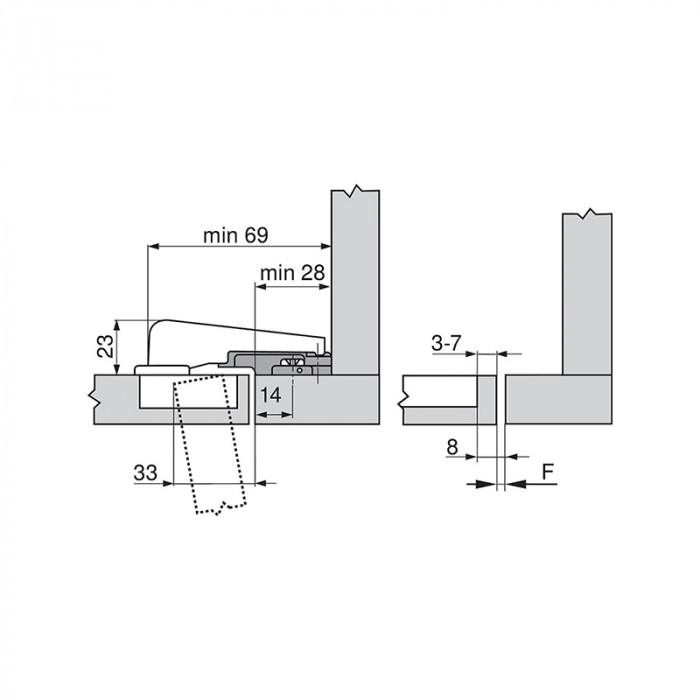 BLUM 99M9550 ZÁVES MODUL NALOŽENÝ S PEROM NA SLEPÝ UHOL 95°