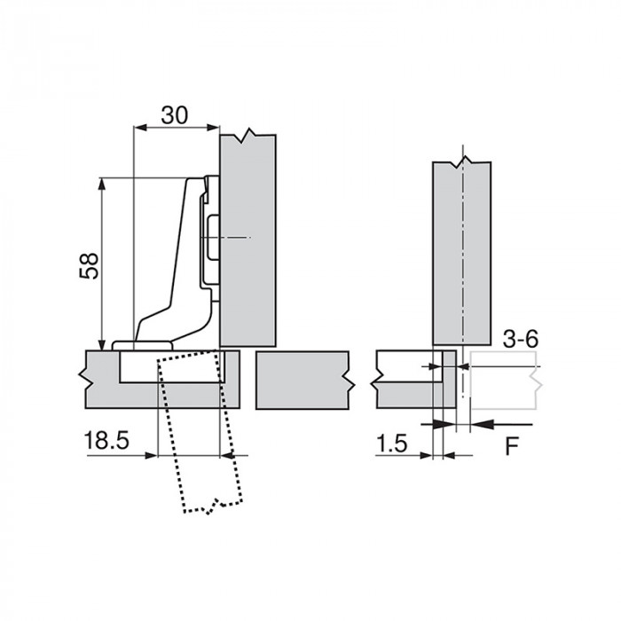 BLUM 91M268E.E0 ZÁVES MODUL POLONALOŽENÝ S PEROM S MONTÁŽNOU PODLOŽKOU EXPANDO 100°