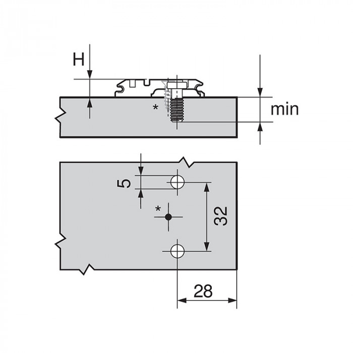 BLUM 173L8330 KRÍŽOVÁ MONTÁŽNA PODLOŽKA CLIP POZDĹŽNY OTVOR S EUROSKRUTKOU 3MM