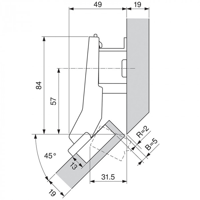 BLUM 79B3598 ZÁVES CLIP TOP BLUMOTION NALOŽENÝ S PEROM BRZ INS UHL.ZÁVES +45° II  110°