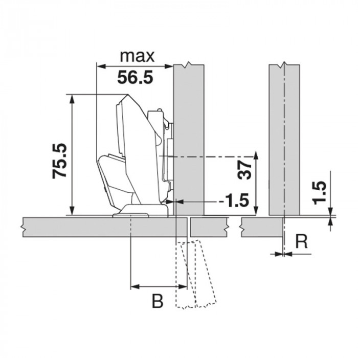 BLUM 71T453T ZÁVES CLIP TOP NA ÚZKE MATERIÁLY S PEROM