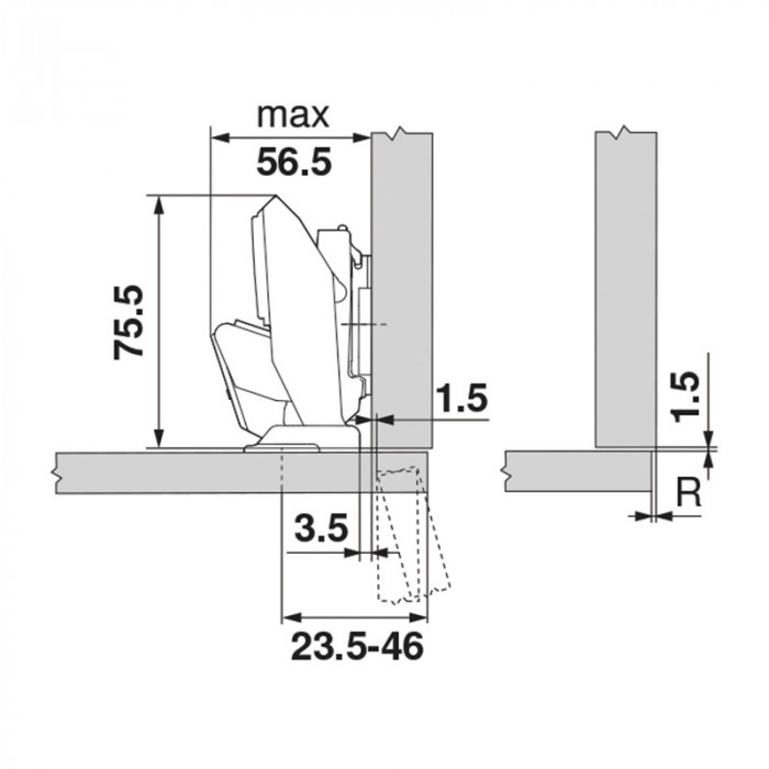 BLUM 71T453T ZÁVES CLIP TOP NA ÚZKE MATERIÁLY S PEROM