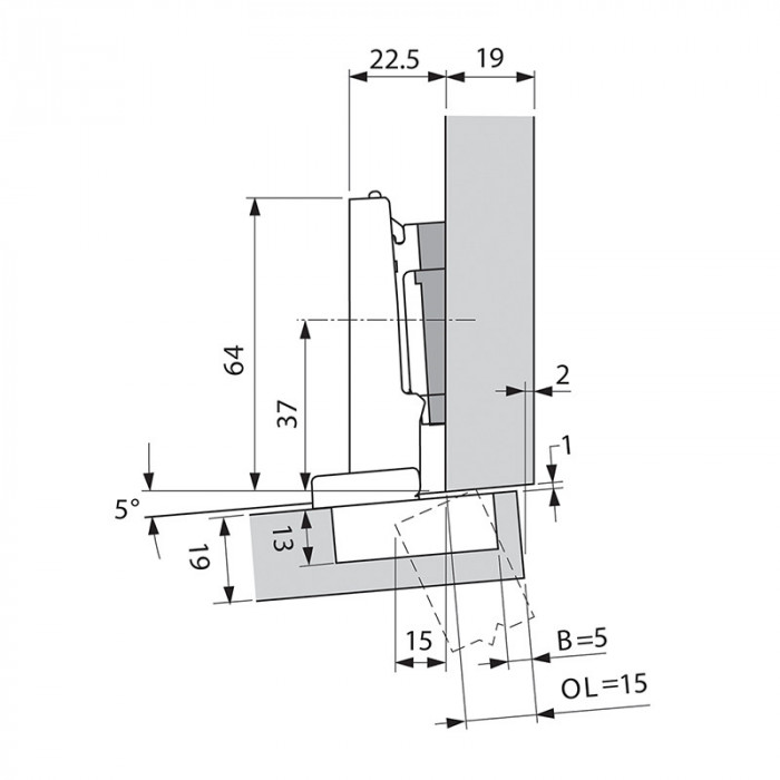 BLUM 71B9590 ZÁVES CLIP TOP BLUMOTION NALOŽENÝ S PEROM BRZDENÝ NA HRUBÉ DVERE INSERTA 95°