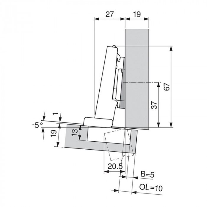 BLUM 71B9590 ZÁVES CLIP TOP BLUMOTION NALOŽENÝ S PEROM BRZDENÝ NA HRUBÉ DVERE INSERTA 95°