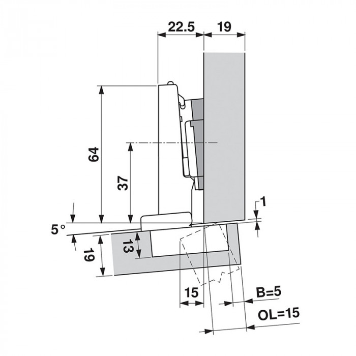 BLUM 71B9590 ZÁVES CLIP TOP BLUMOTION NALOŽENÝ S PEROM BRZDENÝ NA HRUBÉ DVERE INSERTA 95°