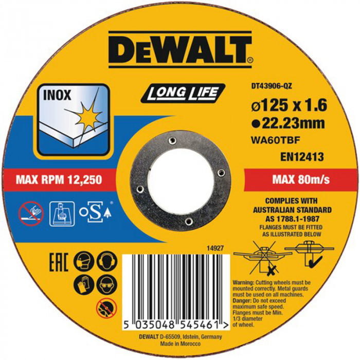 DEWALT KOTÚČ REZNÝ TYP 1 - PLOCHÝ NEREZ 125 X 22 2 X 1 6MM DT43906