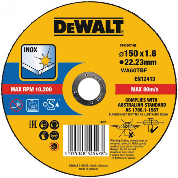 DEWALT KOTÚČ REZNÝ TYP 1 - PLOCHÝ NEREZ 150 X 22 2 X 1 6MM DT43907