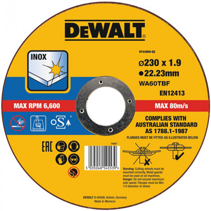 DEWALT KOTÚČ REZNÝ TYP 1 - PLOCHÝ NEREZ 230 X 22 2 X 1 9MM DT43909