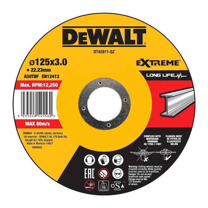 DEWALT KOTÚČ REZNÝ TYP 27 - VYPUKLÝ NEREZ 125 X 22 2 X 3 0MM DT43911