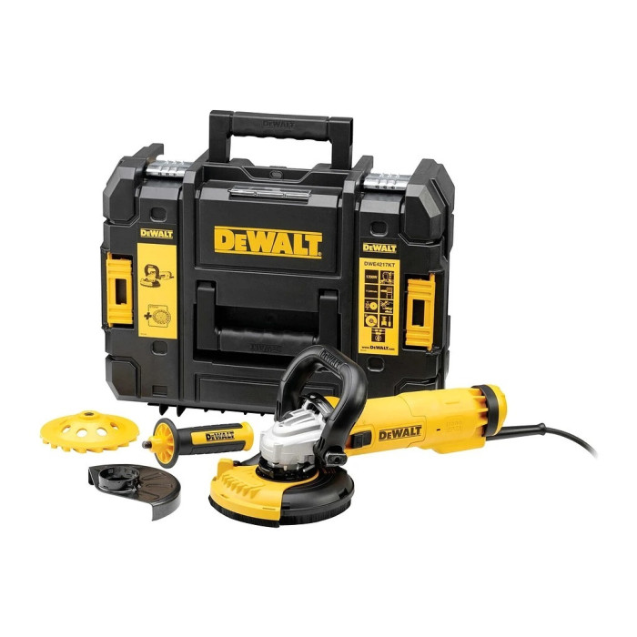 DEWALT BRÚSKA UHLOVÁ ELEKTRICKÁ NA BETÓN 1200W 125MM ODSÁVACÍ KRYT DIAMANTOVÝ KOTÚČ KUFOR DWE4217KT