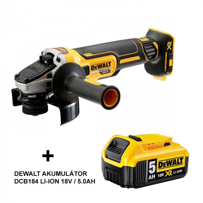 DEWALT BRÚSKA AKUMULÁTOROVÁ UHLOVÁ DCG405NT  18V / D125 mm + AKUMULÁTOR DCB184