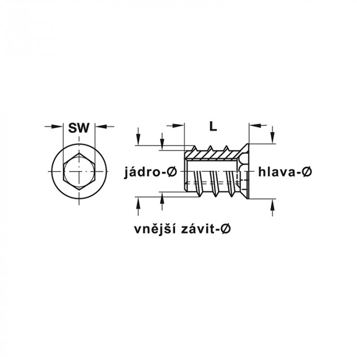 HÄFELE MATICA ZÁVRTNÁ M8 D12.5/9.5 L17 SW8 ŽLTO CHROMOVANÉ 030.10.585