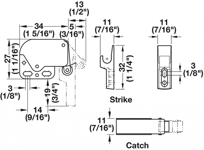 HÄFELE ZÁPADKA MINI-LATCH NIKEL BIELA SADA 245.54.701