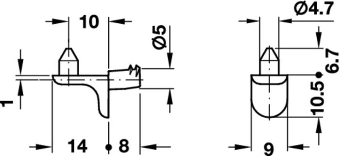 HÄFELE PODPERKA POLICE D5 8/14 S ČAPOM NIKEL KS 282.24.720