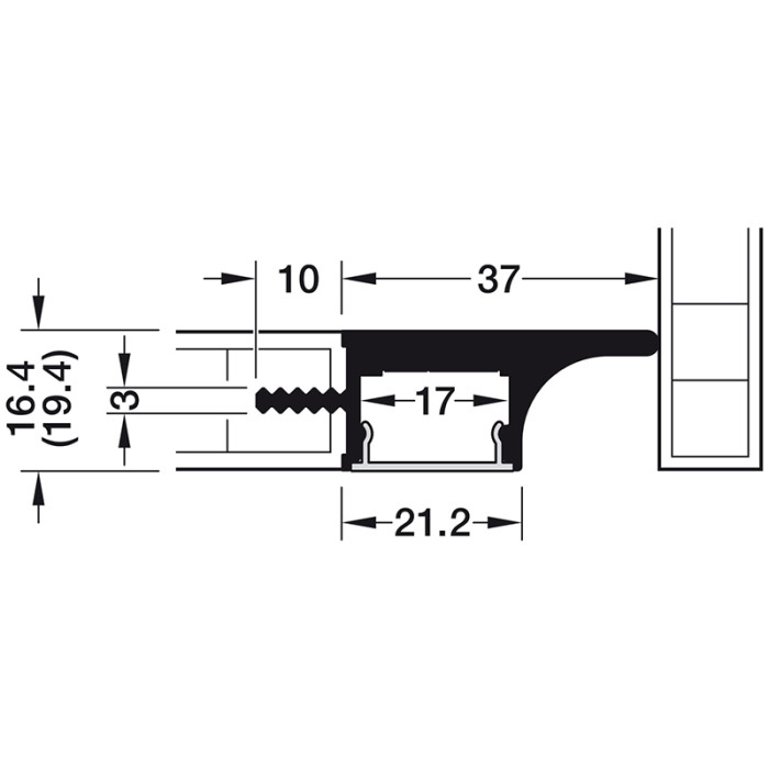 HÄFELE LED PROFIL 3101 ALU 8MM 2500MM HRÚBKA POLICE 19 MM STRIEBORNÝ, 833.02.685