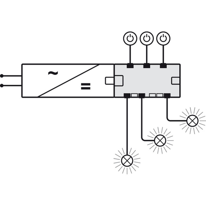 HÄFELE LED ROZBOČOVAČ 6 CESTNÝ S 3 SPÍNAČMI 24V 120 W BOX TO BOX 833.95.829