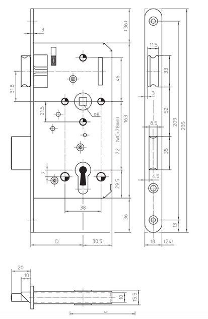 KFV ZÁMOK ZADLABÁVACÍ 115-1/2-PZ/55D/72 18MM NEREZ