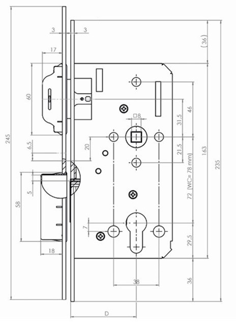 KFV ZÁMOK ZADLABÁVACÍ MAGNET 116-1/2WC/55D/78 18MM