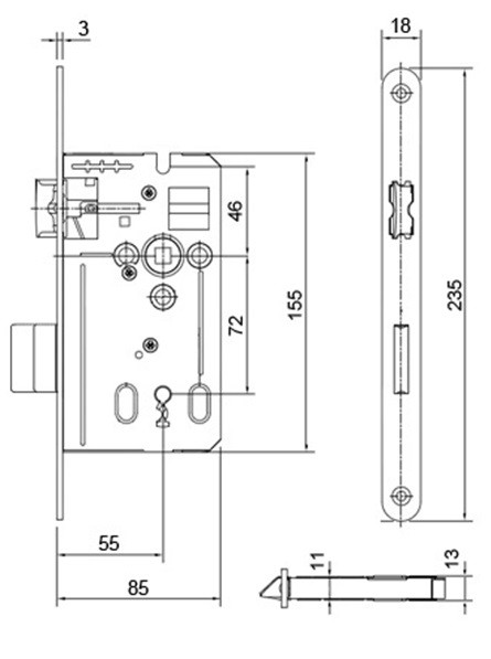 ZÁMOK ZADLABÁVACÍ DORMAKABA DIN 170 BB 85/55D/72 ERGO 18MM STRIEBORNY