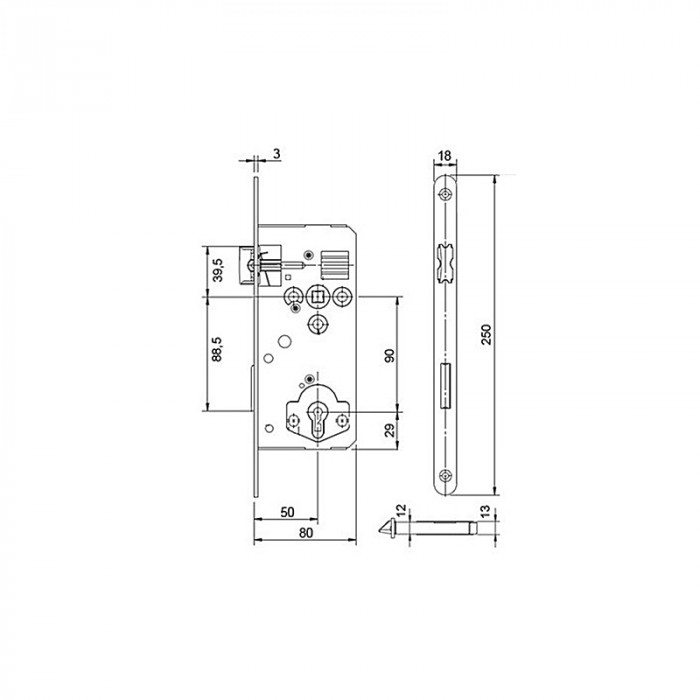 ZÁMOK ZADLABÁVACÍ DORMAKABA 101 WC 90/50/8 ERGO 18MM ČIERNÝ MAT