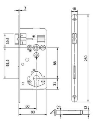 ZÁMOK ZADLABÁVACÍ DORMAKABA 101 PZ 90/50/8 ERGO 18MM ČIERNÝ MAT